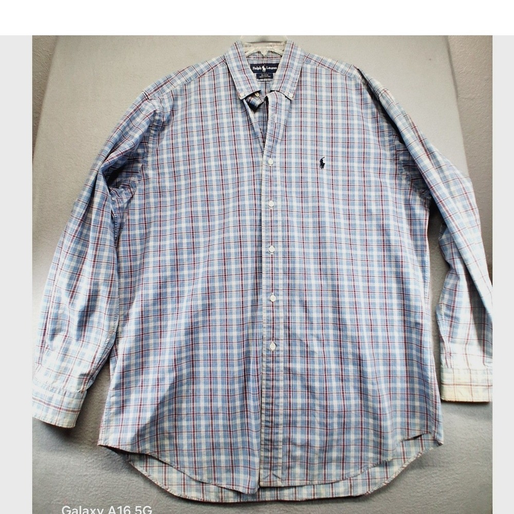 Ralph Lauren Blake Men Long Sleeve Button Down Shirt 100% Cotton Size L Plaid